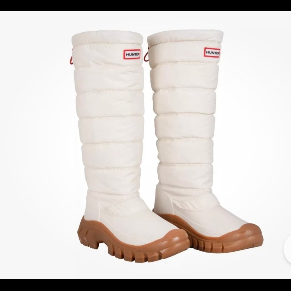 Hunter Cream and Brown Quilted Boots